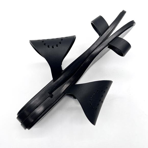 HERMES Hera Sandal Womens 39 8.5 Black Leather Cut Out H Toe Loop Flat Slide - Picture 8 of 16